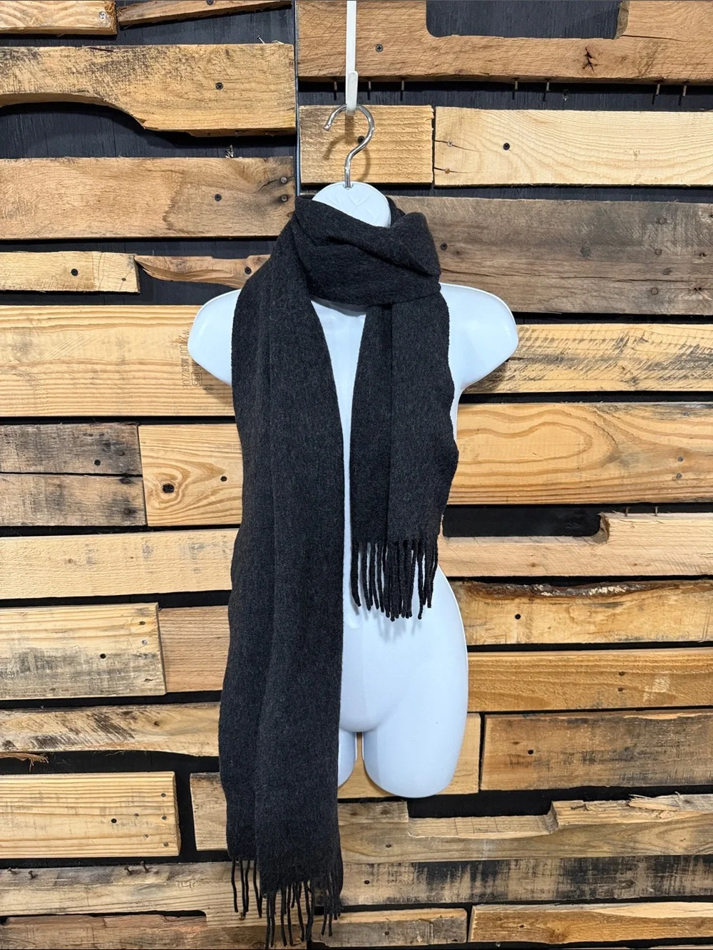 Charcoal Gray Scotland Fringed 100% Cashmere Scarf 12x68